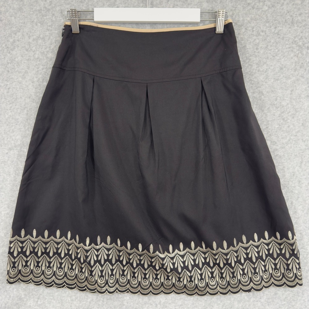 Old Navy Skirt Low Waist Pleated Embroidered Scalloped Hem Classic Women 4 Brown